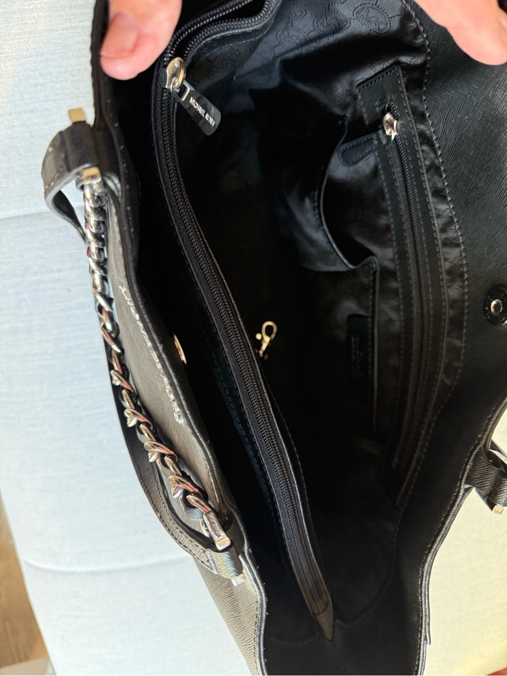 Michael Kors Black Chain-Accent Leather Tote - Picture 4 of 5